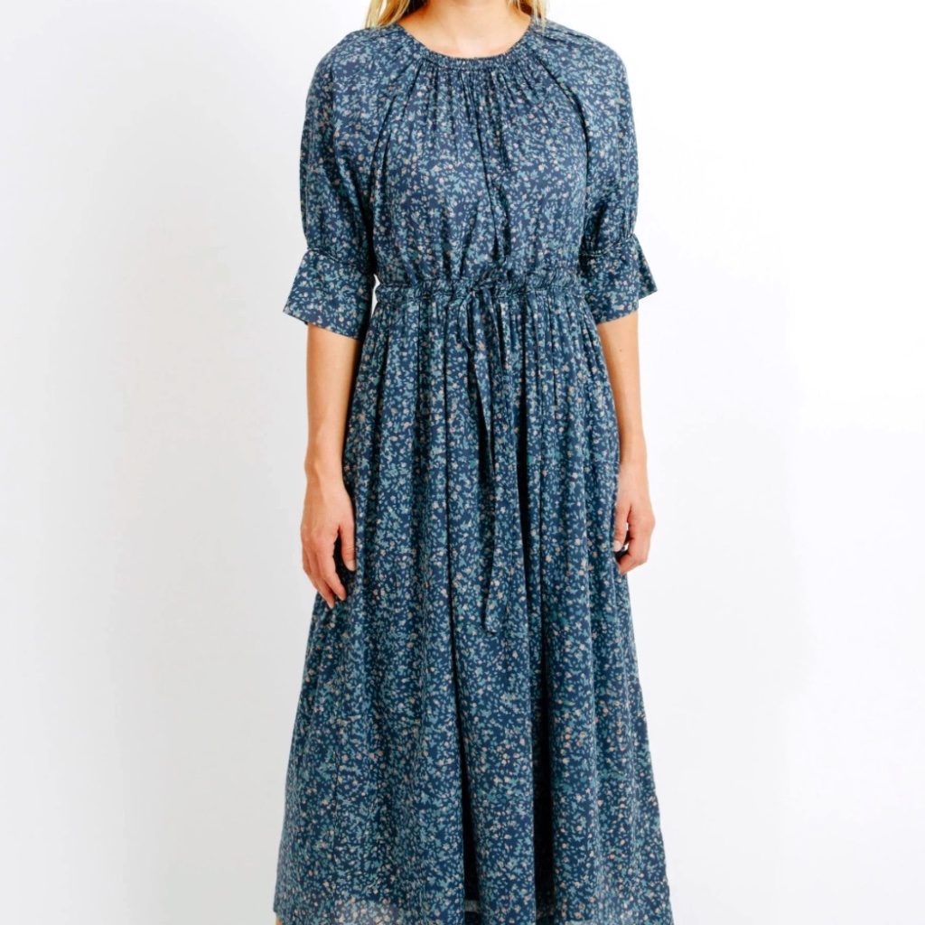 Mirth Vienna Drawstring Waist Maxi In Blue Thistle (Size S)